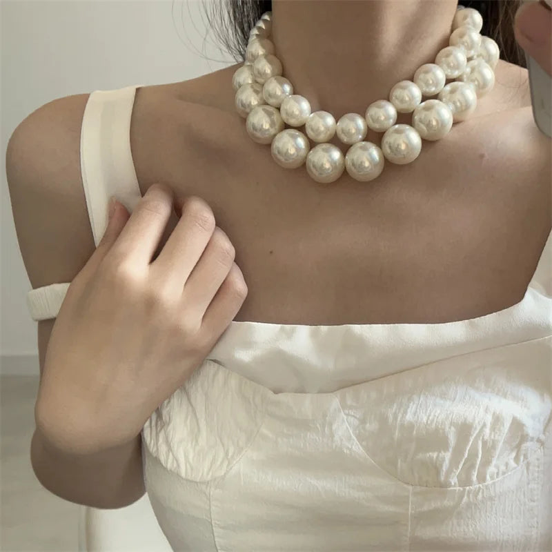 Vintage Hyperbole Double Layer Pearl Choker Necklace