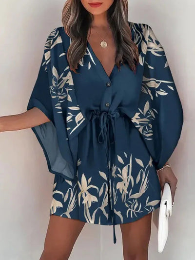 Flying Sleeve V-neck Print Beach Party Dresses