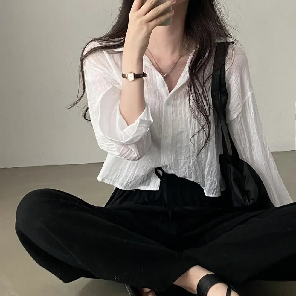 Trendy Shirt Blouse Simple Thin Pure Color Anti-UV Shirt