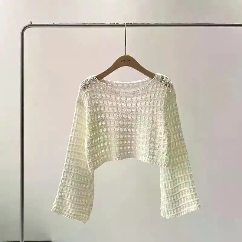 Long Sleeve Crochet Knit Top