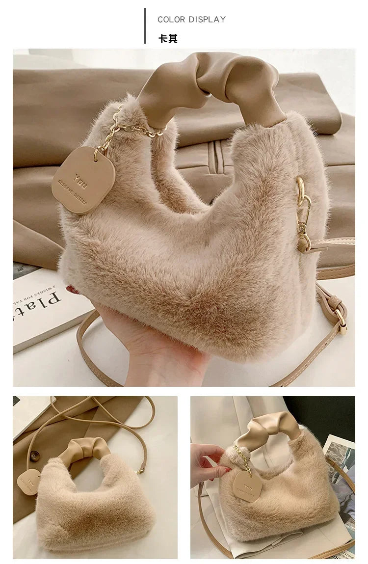 Women Faux Fur Plush Handbags