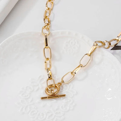 Simple Gold Color Stainless Steel Thick Chain Necklaces