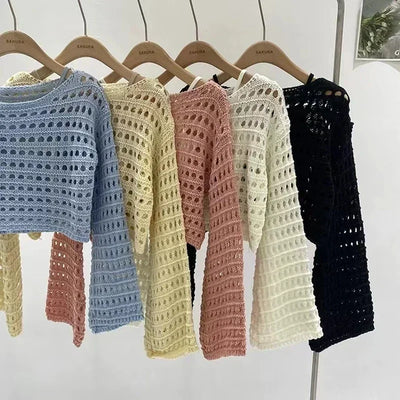 Long Sleeve Crochet Knit Top