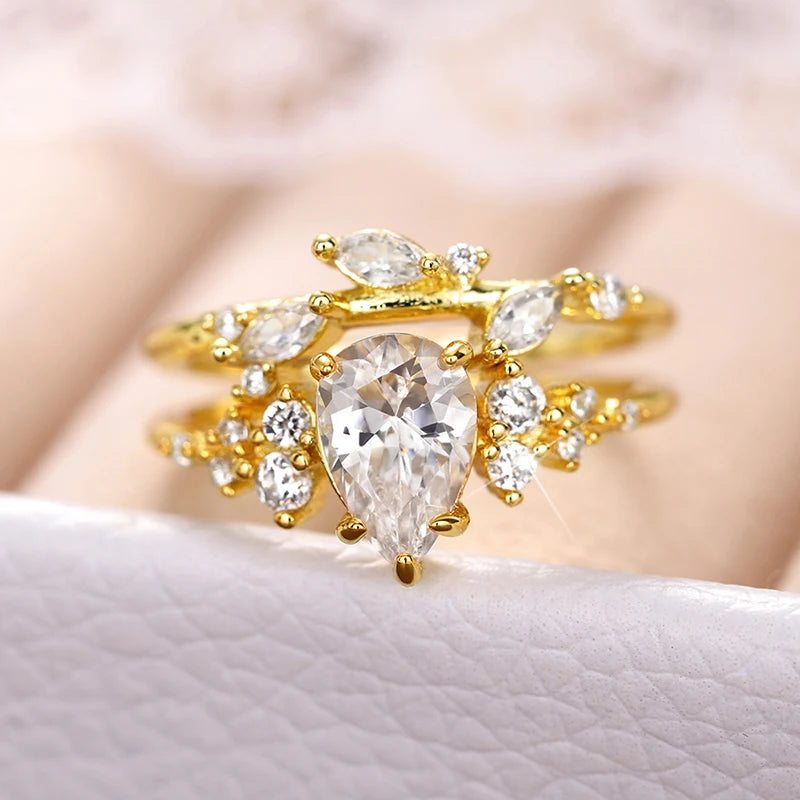 Luxury Pear Cubic Zirconia Set Rings