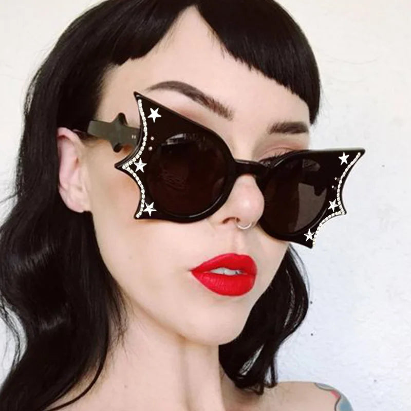 Bat Shape Rhinestone Decoration Sun glasses