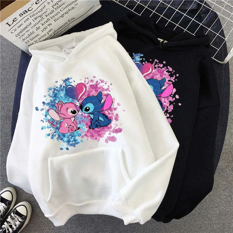 O-Neck Angel Print Hooded Sweatshirt Long Sleeves