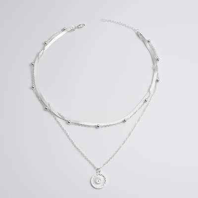 Sterling Silver Three-Layer Round Necklace