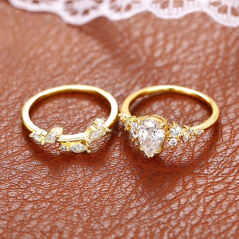 Luxury Pear Cubic Zirconia Set Rings