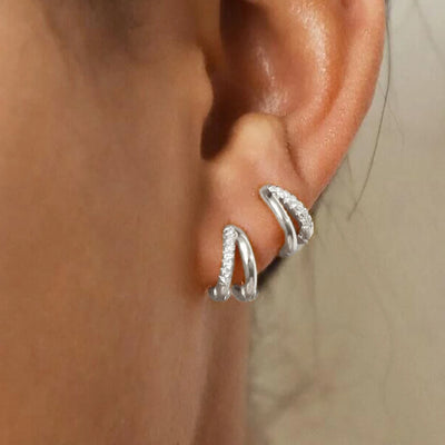 Double Layers Rhinestone Hoop Huggie Earrings