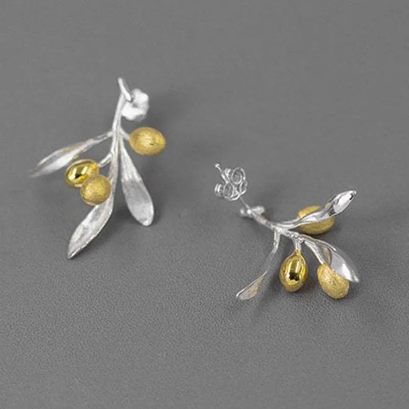 Olive Branch Plant Leaf Stud Earrings