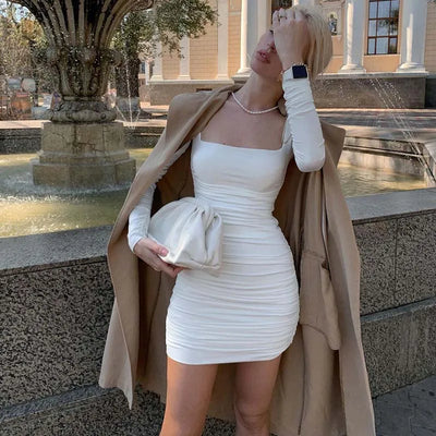 Solid Women Long Sleeve Mini Dress