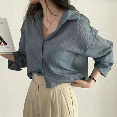 Trendy Shirt Blouse Simple Thin Pure Color Anti-UV Shirt