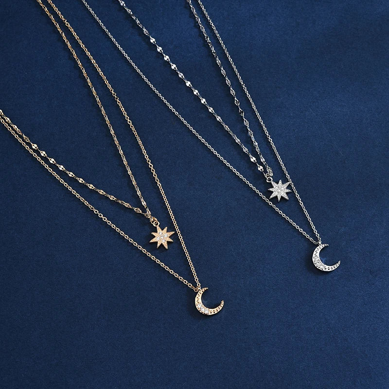 Star Chain Layer Moon Clavicle Necklace