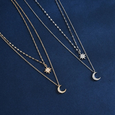 Star Chain Layer Moon Clavicle Necklace