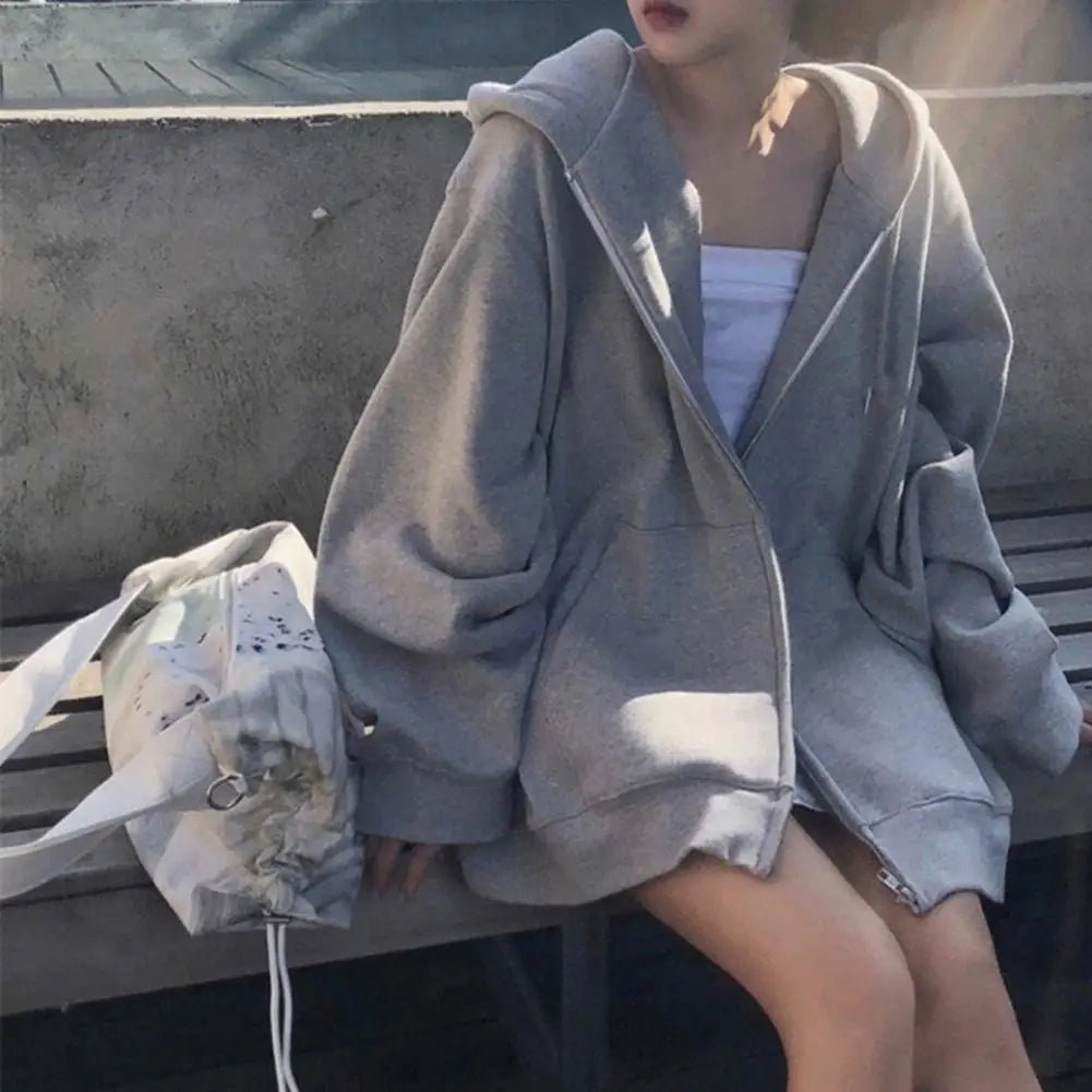 Zip Up Sweatshirt Casual Oversized Hooded