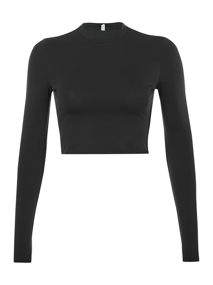 Solid Basic Long Sleeve Womens Tshirt