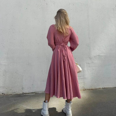 Lace-up Square Collar Dress