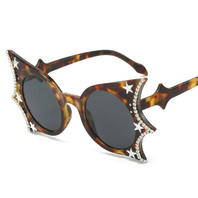 Bat Shape Rhinestone Decoration Sun glasses