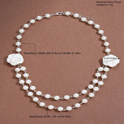 French Pearl Camellia Double Layer Necklace