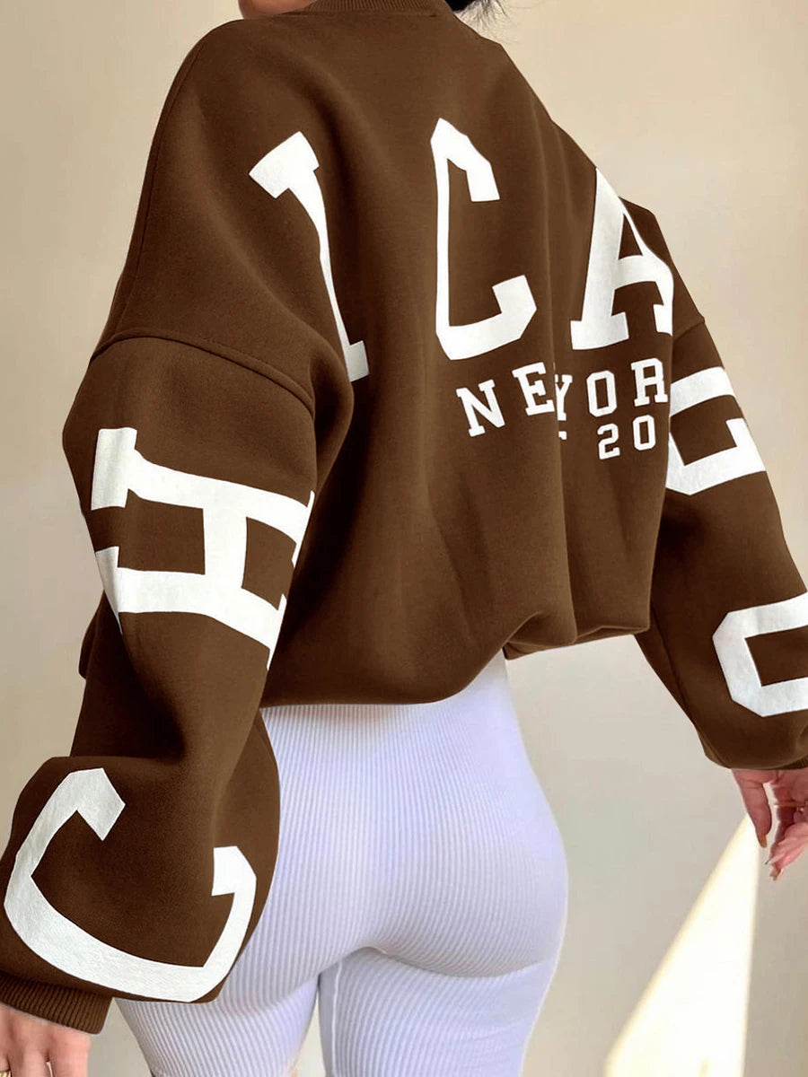 Drop Shoulder Letter Print Long Sleeve Casual Hoodie Tops