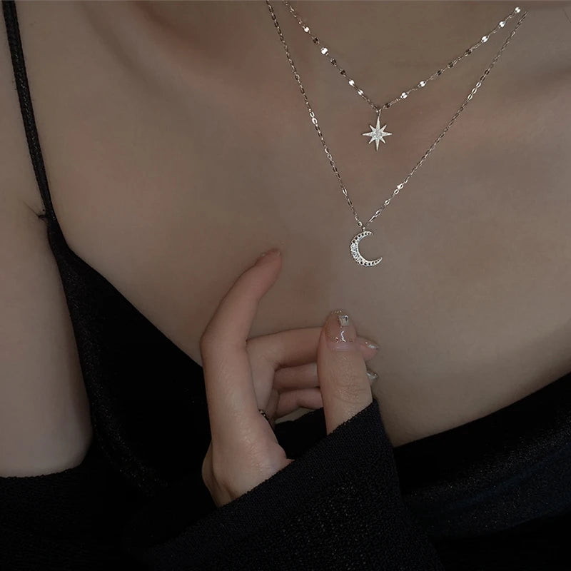 Star Chain Layer Moon Clavicle Necklace