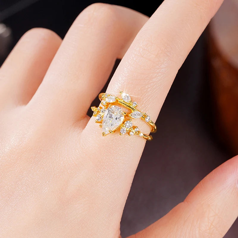 Luxury Pear Cubic Zirconia Set Rings