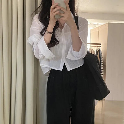 Trendy Shirt Blouse Simple Thin Pure Color Anti-UV Shirt