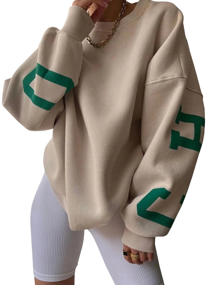 Drop Shoulder Letter Print Long Sleeve Casual Hoodie Tops