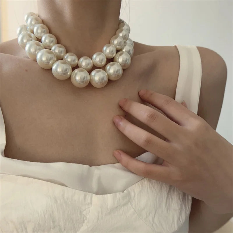 Vintage Hyperbole Double Layer Pearl Choker Necklace