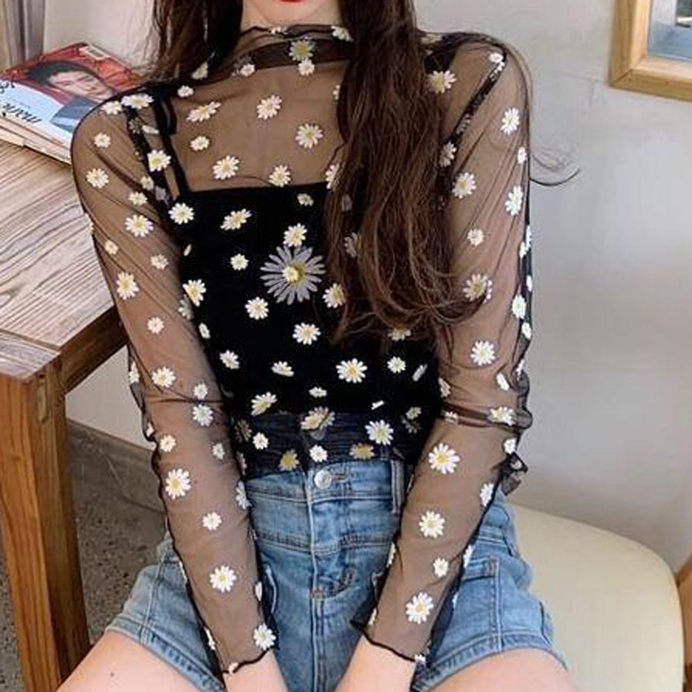 Daisy Print Perspective Blouse Shirt