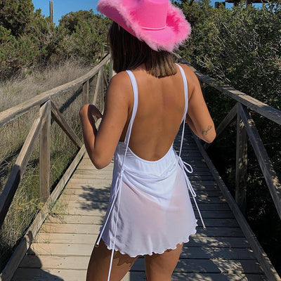 See-through Sleeveless Backless Mini Dress Beachwear