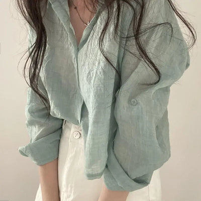 Trendy Shirt Blouse Simple Thin Pure Color Anti-UV Shirt