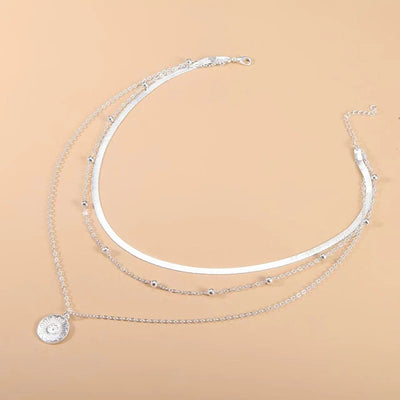 Sterling Silver Three-Layer Round Necklace