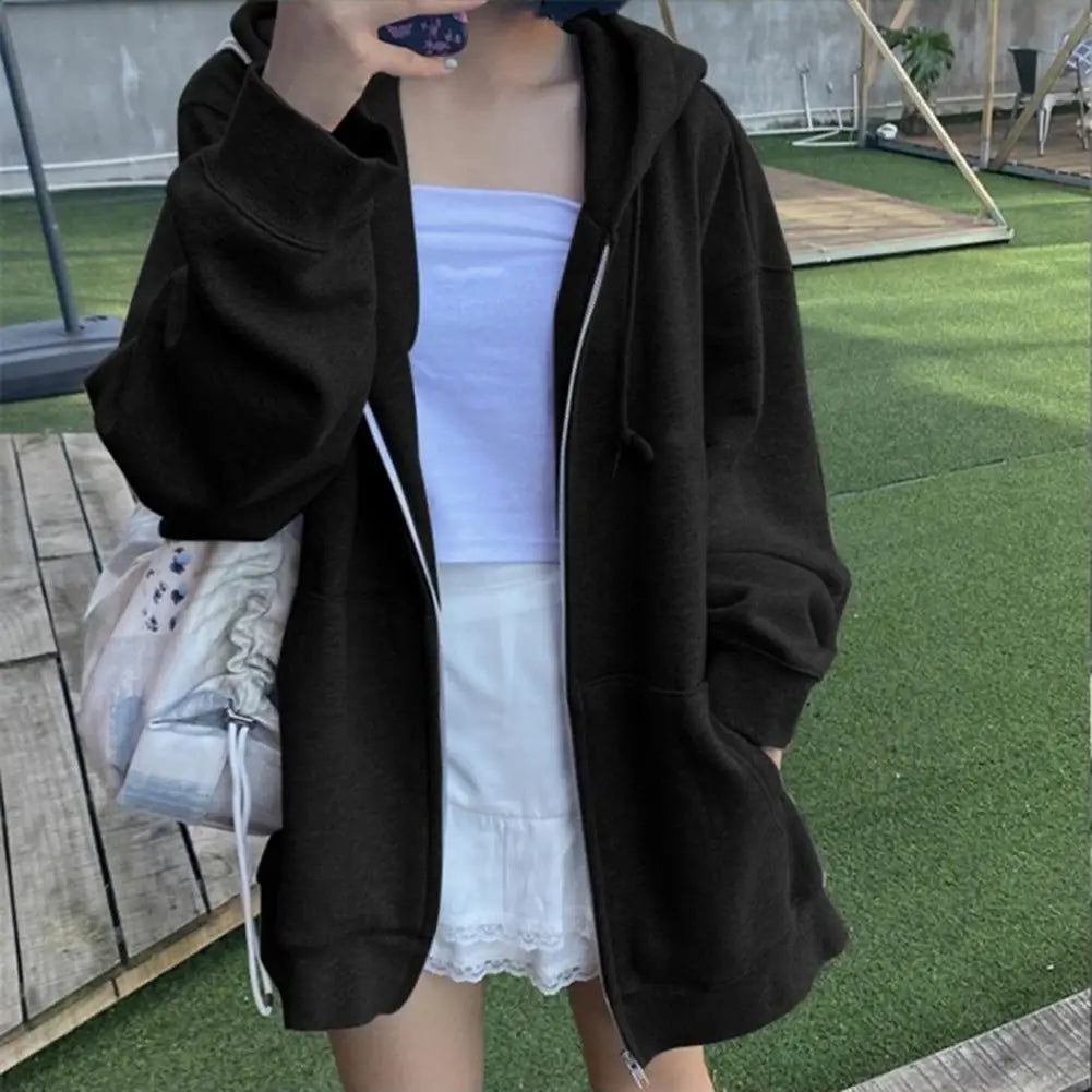 Zip Up Sweatshirt Casual Oversized Hooded