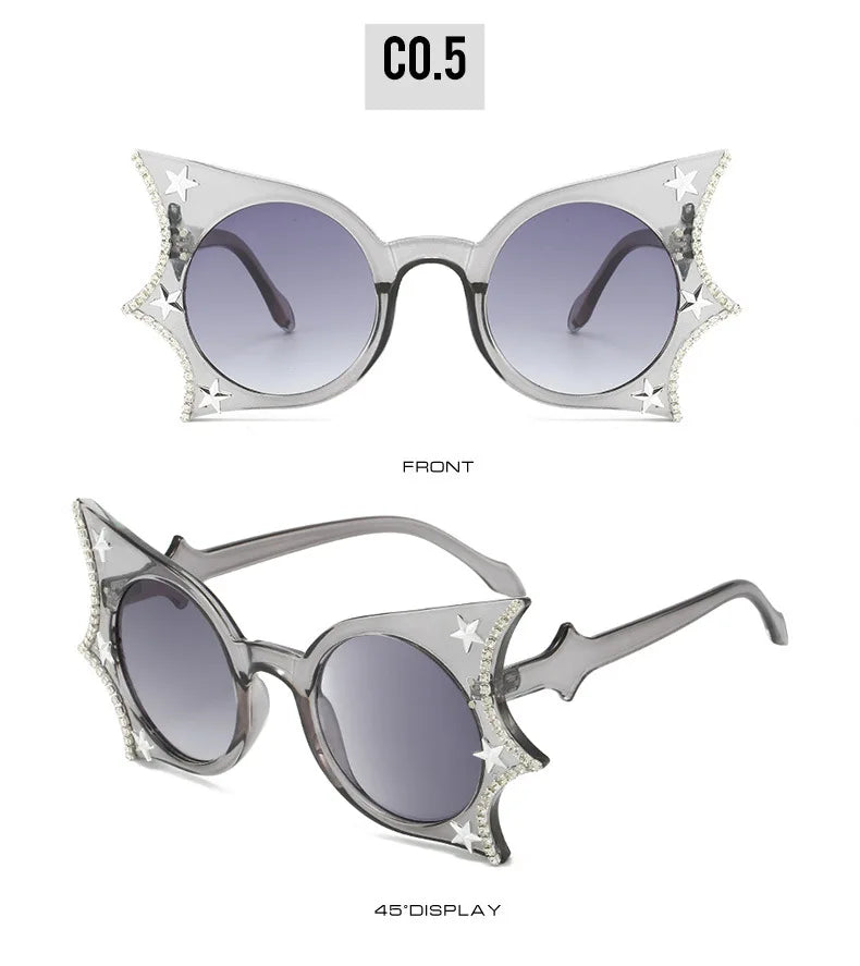 Bat Shape Rhinestone Decoration Sun glasses