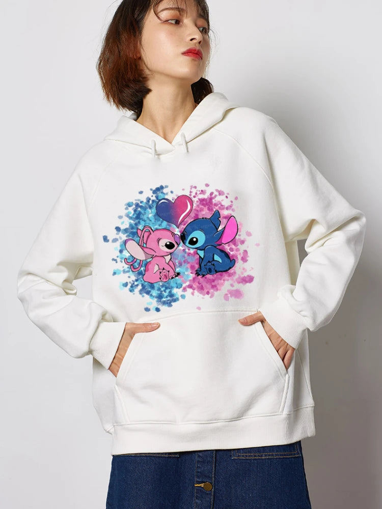 O-Neck Angel Print Hooded Sweatshirt Long Sleeves