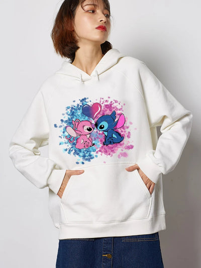 O-Neck Angel Print Hooded Sweatshirt Long Sleeves