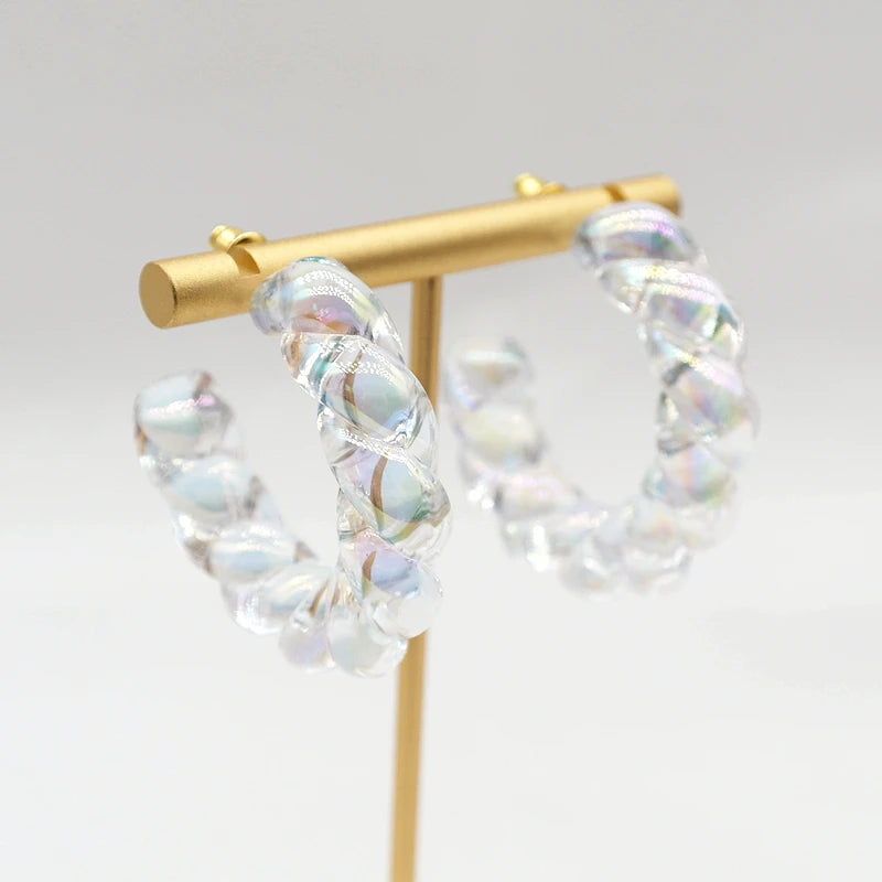 Rainbow Clear Acrylic Twist Earrings