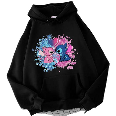 O-Neck Angel Print Hooded Sweatshirt Long Sleeves