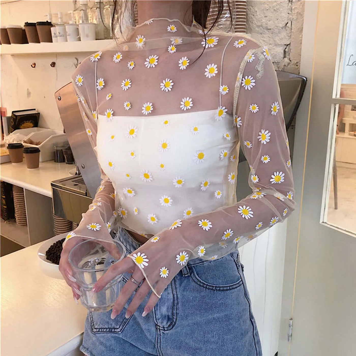 Daisy Print Perspective Blouse Shirt