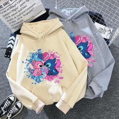 O-Neck Angel Print Hooded Sweatshirt Long Sleeves