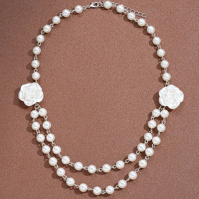 French Pearl Camellia Double Layer Necklace