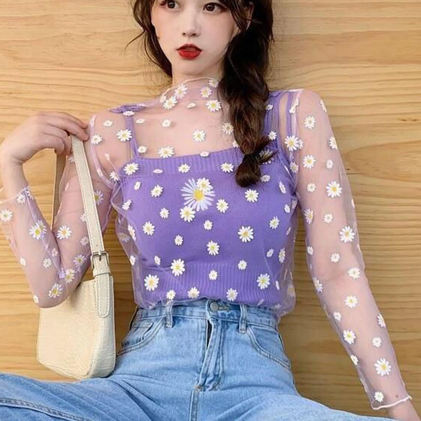 Daisy Print Perspective Blouse Shirt