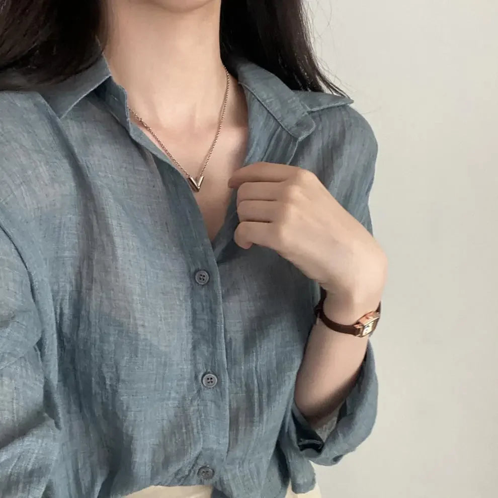 Trendy Shirt Blouse Simple Thin Pure Color Anti-UV Shirt