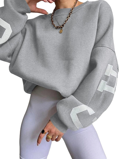 Drop Shoulder Letter Print Long Sleeve Casual Hoodie Tops