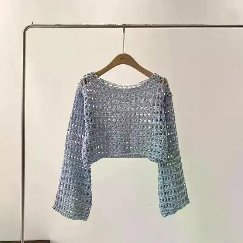 Long Sleeve Crochet Knit Top