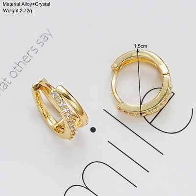 Double Layers Rhinestone Hoop Huggie Earrings