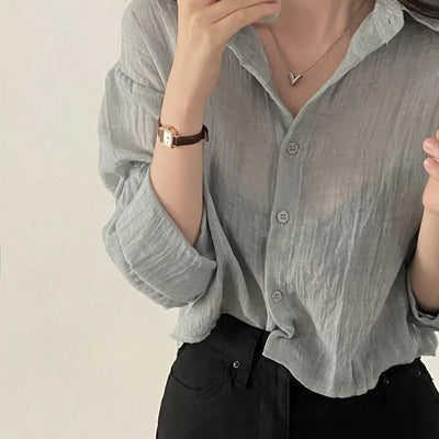 Trendy Shirt Blouse Simple Thin Pure Color Anti-UV Shirt