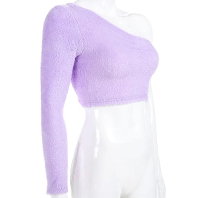 Sweater Plush Crop Tops