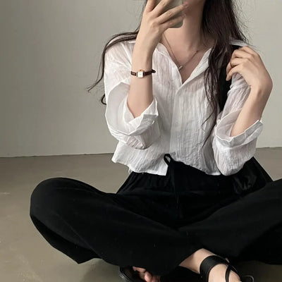 Trendy Shirt Blouse Simple Thin Pure Color Anti-UV Shirt